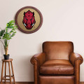 Arkansas Razorbacks Tusk - Faux Barrel Framed Cork Board - Color Logo