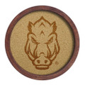 Arkansas Razorbacks Tusk - Faux Barrel Framed Cork Board - Monochrome Logo | The Fan-Brand | NCARKR-632-02B