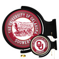 Oklahoma Sooners Double-Sided Original Round Rotating Lighted Wall Sign | The Fan-Brand | NCOKLA-115-04