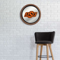 Oklahoma State Cowboys Faux Barrel Top Mirrored Wall Sign - Black Edge