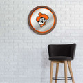 Oklahoma State Cowboys Mascot - Faux Barrel Top Mirrored Wall Sign - Orange Edge