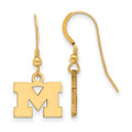 Michigan Wolverines Gold Plated Sterling Silver Extra Small Dangle Wire Earrings | Logo Art | GP006UM