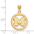 Michigan Wolverines Sterling Silver Gold Plated Medium Circle Pendant | Logo Art | GP030UM