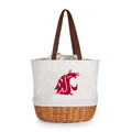 Washington State Cougars Coronado Canvas and Willow Basket Tote | Picnic Time | 203-00-187-634-0