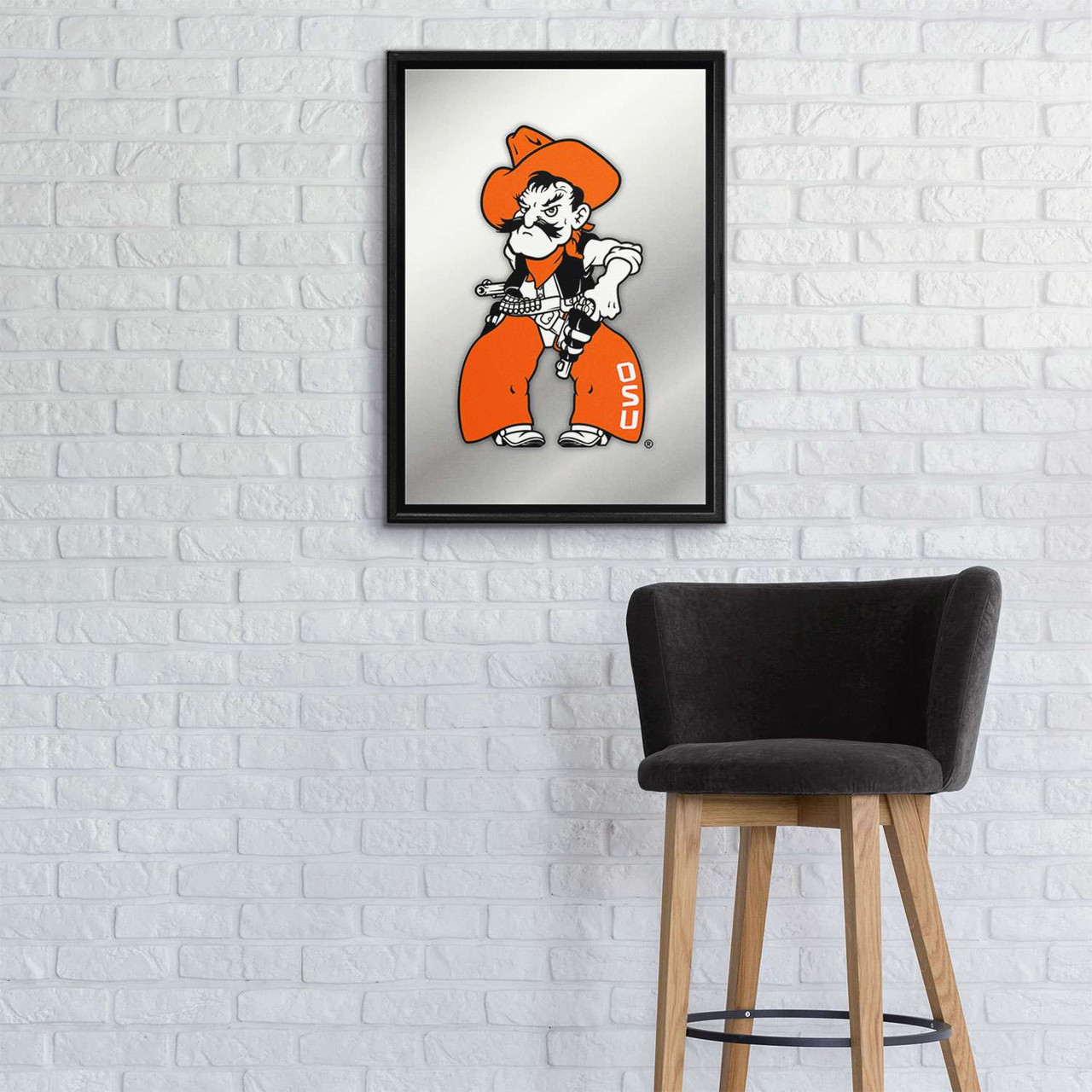Oklahoma State Cowboys: Mascot - Framed Mirrored Wall Sign - Black