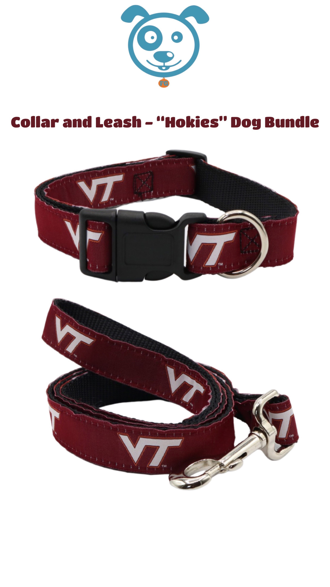 Virginia Tech Hokies Dog Collar and Leash Set