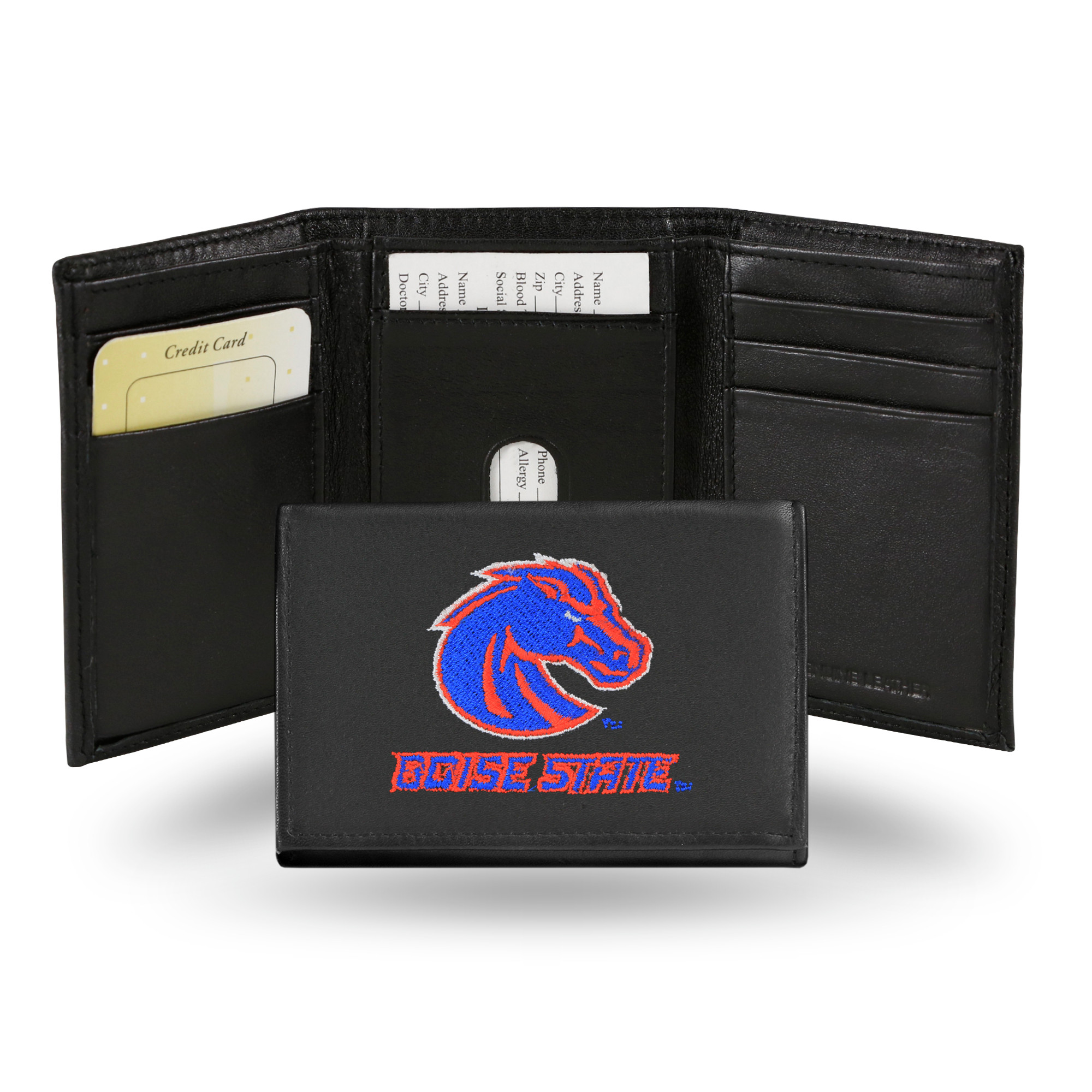 Boise State Broncos Embroidered Genuine Leather Tri-fold Wallet