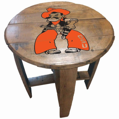 Oklahoma State Cowboys Pistol Pete Full 21" Barrel Team Logo Table | GREENSTONES | BTT-OSU-03