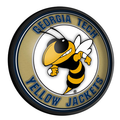 Georgia Tech Yellow Jackets Mascot - Round Slimline Lighted Wall Sign - Yellow | The Fan-Brand | NCGTYJ-130-02A