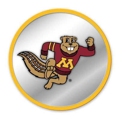 Minnesota Golden Gophers Mascot - Modern Disc Mirrored Wall Sign - Gold Frame | The Fan-Brand | NCMINN-235-02B