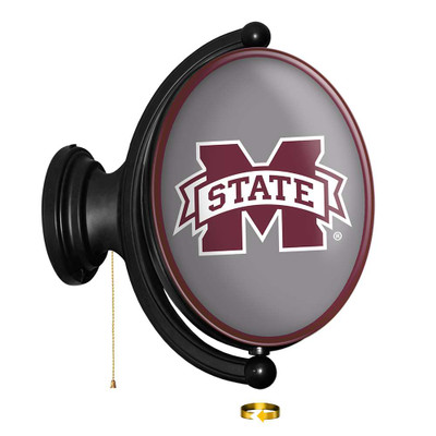 Mississippi State Bulldogs Original Oval Rotating Lighted Wall Sign - Gray | The Fan-Brand | NCMSST-125-01B