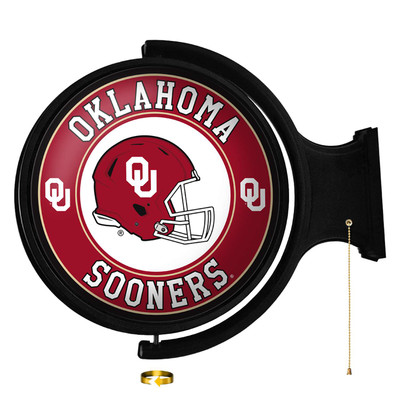 Oklahoma Sooners Helmet - Original Round Rotating Lighted Wall Sign | The Fan-Brand | NCOKLA-115-03
