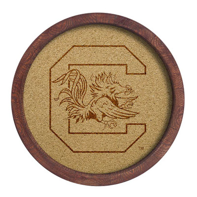 South Carolina Gamecocks Faux Barrel Framed Cork Board - Monochrome Logo | The Fan-Brand | NCSCGC-632-01B