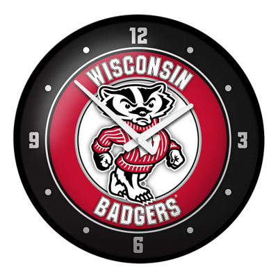 Wisconsin Badgers Mascot - Modern Disc Wall Clock - Black Frame | The Fan-Brand | NCWISB-510-02A