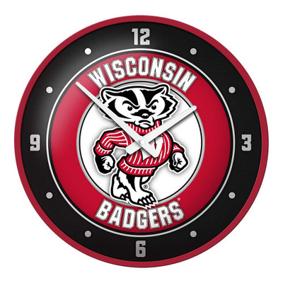 Wisconsin Badgers Mascot - Modern Disc Wall Clock - Red Frame | The Fan-Brand | NCWISB-510-02B