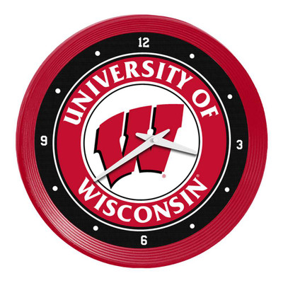 Wisconsin Badgers Ribbed Frame Wall Clock - Red | The Fan-Brand | NCWISB-530-01A