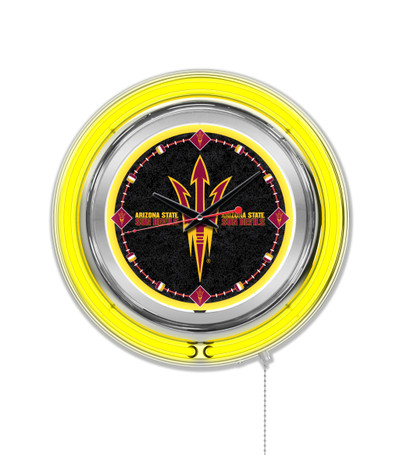 Arizona State Sun Devils Double Neon Wall Clock Pitchfork | Holland Bar Stool Co. | Clk15ArizSt-F