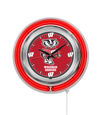 Wisconsin Badgers Double Neon Wall Clock Badger  | Holland Bar Stool Co. | Clk15WI-Bdg