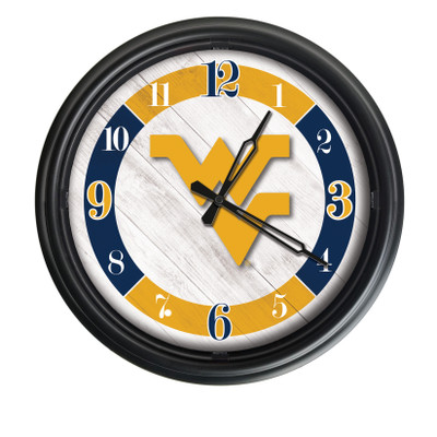 West Virginia Mountaineers Indoor/Outdoor LED Wall Clock | Holland Bar Stool Co. |ODClk14BK-08WestVA