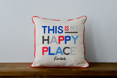 Kansas Jayhawks Happy Place Throw Pillow | Little Birdie | KU0014AP