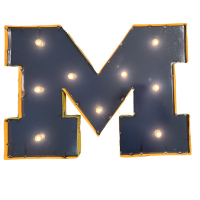 Michigan Wolverines M Recycled Metal Wall Decor Illuminated | LRT SALES | MICHMWDLGT