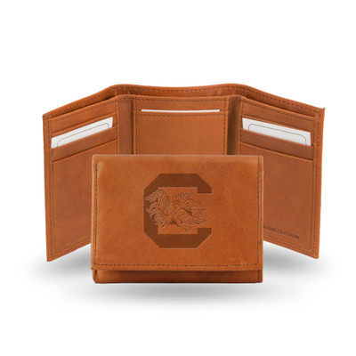 South Carolina Gamecocks Brown Embossed Genuine Leather Tri-Fold Wallet | Rico Industries | STR120101