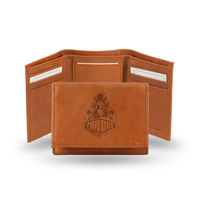 Purdue Boilermakers Brown Embossed Genuine Leather Tri-Fold Wallet | Rico Industries | STR200206