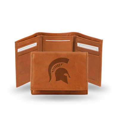 Michigan State Spartans Brown Embossed Genuine Leather Tri-Fold Wallet | Rico Industries | STR220105