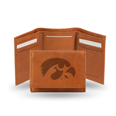 Iowa Hawkeyes Brown Embossed Genuine Leather Tri-Fold Wallet | Rico Industries | STR250102