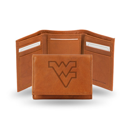 West Virginia Mountaineers Brown Embossed Genuine Leather Tri-Fold Wallet | Rico Industries | STR280102