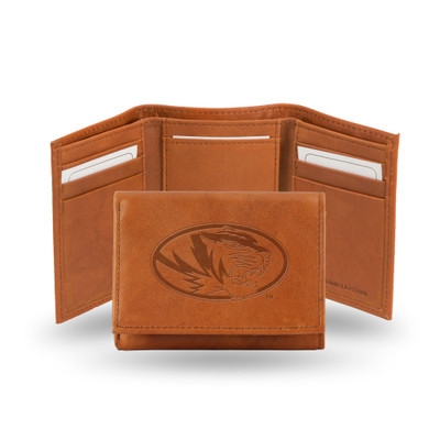 Missouri Tigers Brown Embossed Genuine Leather Tri-Fold Wallet | Rico Industries | STR390101