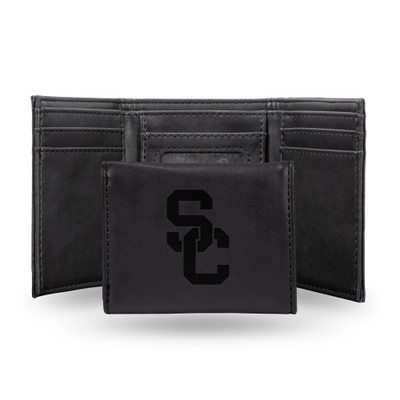 USC Trojans Black Laser Engraved Tri-Fold Wallet | Rico Industries | LETRI290101BK