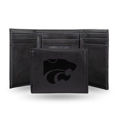 Kansas State Wildcats Black Laser Engraved Tri-Fold Wallet | Rico Industries | LETRI310201BK