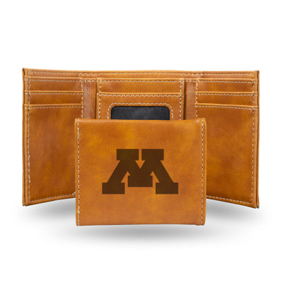 Minnesota Golden Gophers Brown Laser Engraved Tri-Fold Wallet | Rico Industries | LETRI380101BR