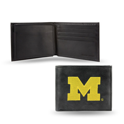 Michigan Wolverines Embroidered Genuine Leather Billfold Wallet  | Rico Industries | RBL220002