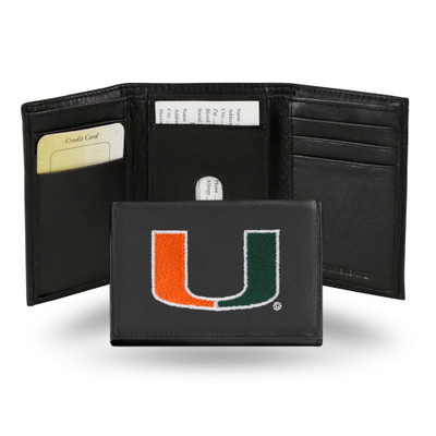 Miami Hurricanes Embroidered Genuine Leather Tri-fold Wallet  | Rico Industries | RTR100301