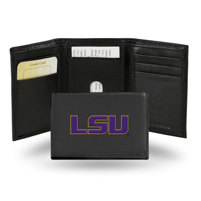 LSU Tigers Embroidered Genuine Leather Tri-fold Wallet  | Rico Industries | RTR170104