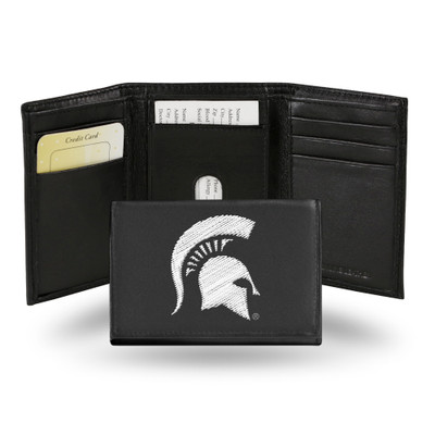 Michigan State Spartans Embroidered Genuine Leather Tri-fold Wallet  | Rico Industries | RTR220103