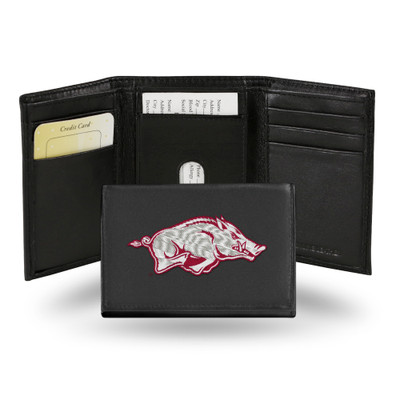 Arkansas Razorbacks Embroidered Genuine Leather Tri-fold Wallet  | Rico Industries | RTR360102