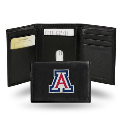 Arizona Wildcats Embroidered Genuine Leather Tri-fold Wallet  | Rico Industries | RTR460102