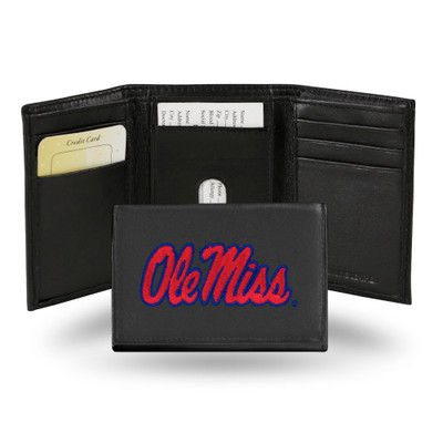 Mississippi Rebels Embroidered Genuine Leather Tri-fold Wallet | Rico Industries | RTR160201