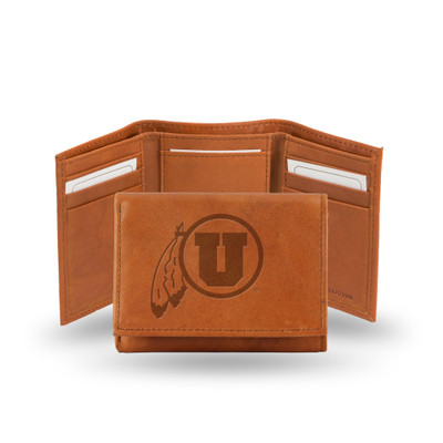 Utah Utes Brown Embossed Genuine Leather Tri-Fold Wallet | Rico Industries | STR530106