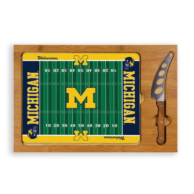 Michigan Wolverines Icon Glass Top Cutting Board & Knife Set | Picnic Time | 910-00-505-344-0