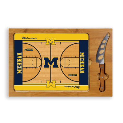 Michigan Wolverines Icon Glass Top Cutting Board & Knife Set | Picnic Time | 910-00-505-345-0