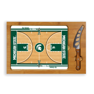 Michigan State Spartans Icon Glass Top Cutting Board & Knife Set | Picnic Time | 910-00-505-355-0