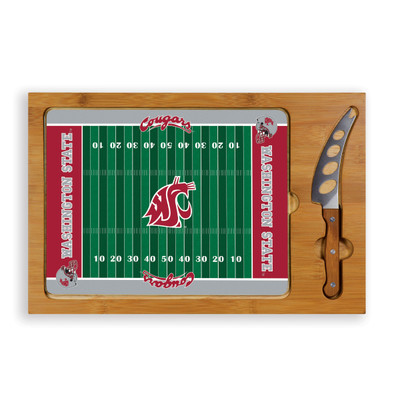 Washington State Cougars Icon Glass Top Cutting Board & Knife Set | Picnic Time | 910-00-505-634-0