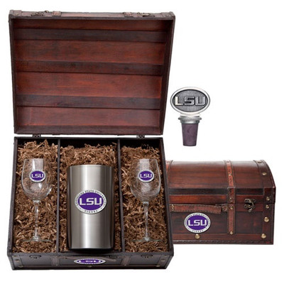 LSU Tigers Wine Chest Set | Heritage Pewter | WSC10374EP