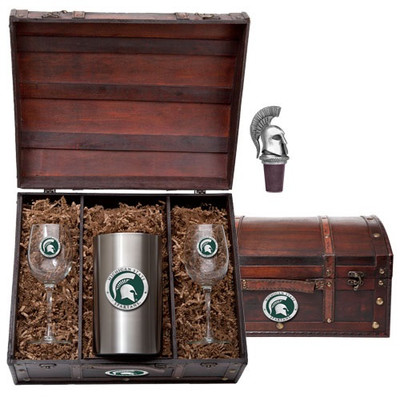 MSU Spartans Wine Chest Set | Heritage Pewter | WSC10171EG