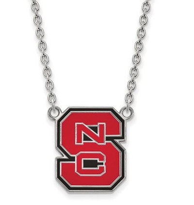 NC State Wolfpack Sterling Silver Large Enamel Pendant Necklace | Logo Art | SS081NCS-18