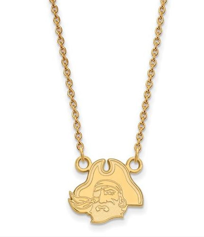 East Carolina Pirates Sterling Silver Gold Plated Sm Pendant Necklace | Logo Art | GP048ECU-18